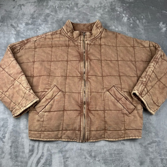 Free People Jackets & Blazers - Free People Womens Jacket Sz M Tan Brown Dolman Quilted Knit Zip Up Bomber Coat